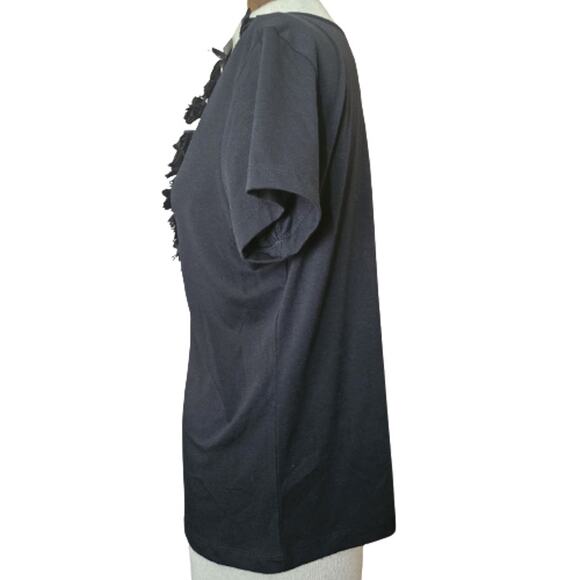 Black Ruffle Neck Short Sleeve Top Size Medium - Picture 4 of 4